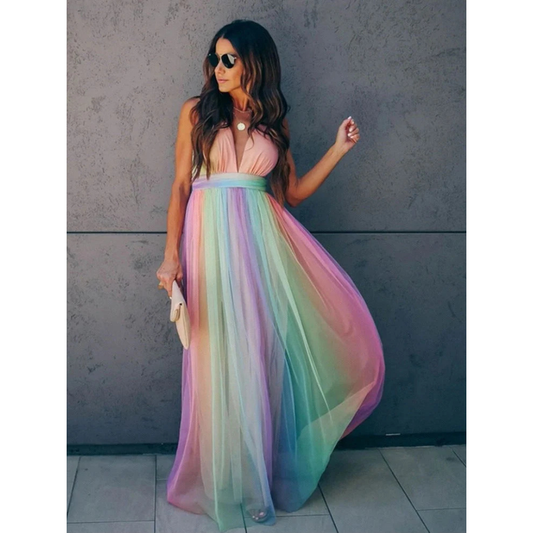 Garricki | Rainbow spaghetti strap dress for women | Multicolor