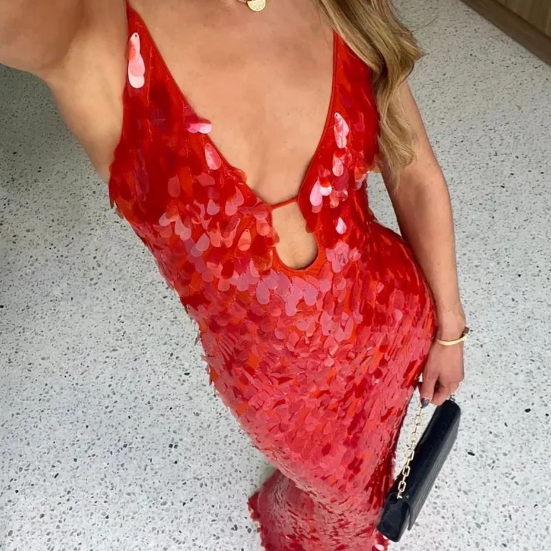 Slim Fit Sequin Evening Dress for Women | Maxi