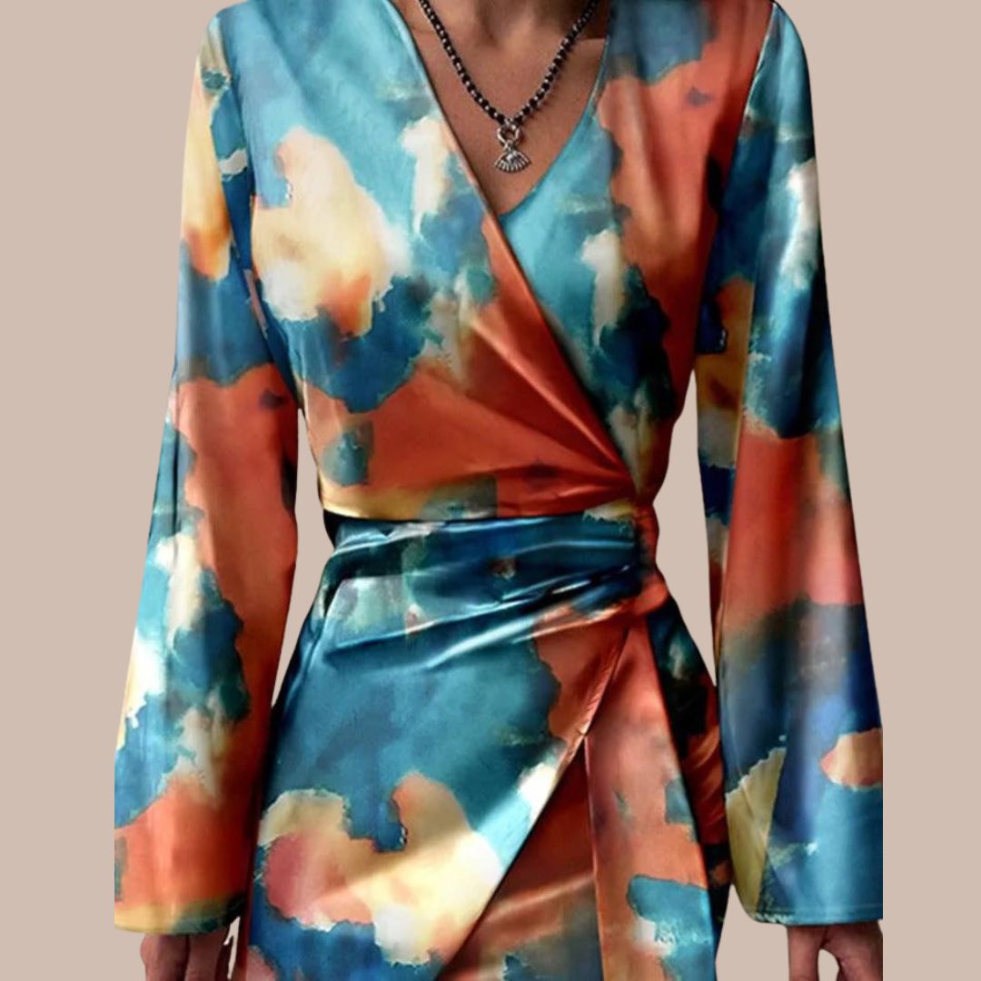 Brigitte | Robe portefeuille avec imprimé marbré abstrait