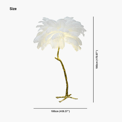 Lampe sur pied en plumes d'autruche cuivre laiton luxe 70", 4 couleurs