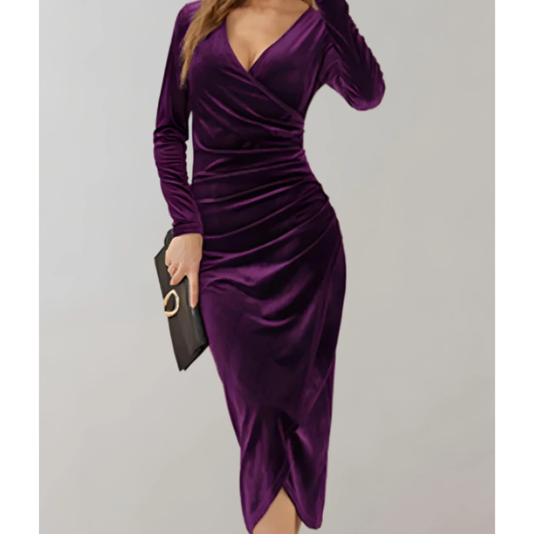 Robe portefeuille à manches longues pour femmes | Midi