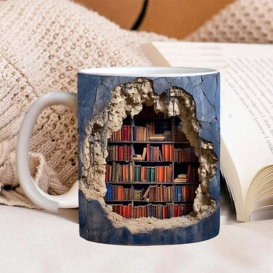 Tasse Bibliothèque 3D, Cadeau de Tasses à Café pour les Amoureux des Livres