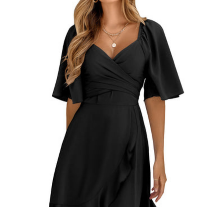 Robe portefeuille à décolleté en V et volant pour femmes | Mini