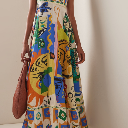 Robe d'été maxi à bretelles spaghetti imprimée pour femmes