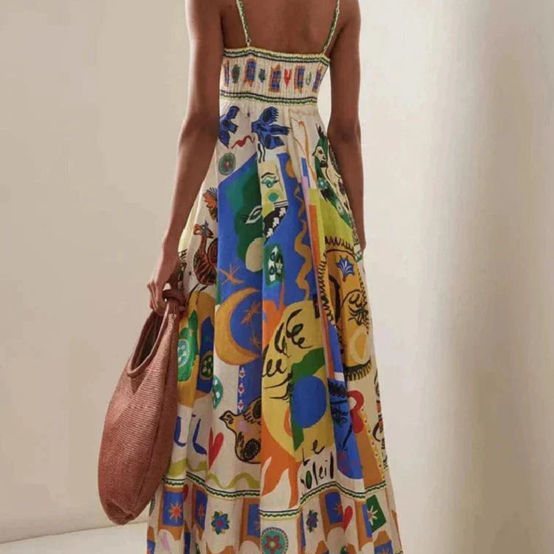 Robe d'été maxi à bretelles spaghetti imprimée pour femmes