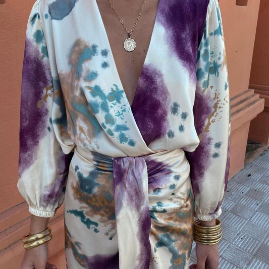 Elegant Long Sleeve Wrap Dress Women | Midi
