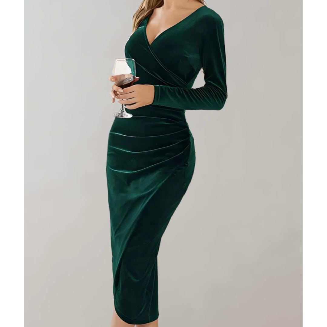 Robe portefeuille à manches longues pour femmes | Midi