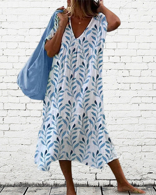 Serphine | Women's dress with V-neckline and foliage print