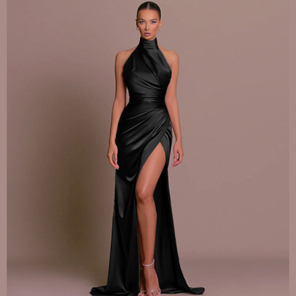 Robe Maxi à Col Croisé avec Fente Haute pour Femmes