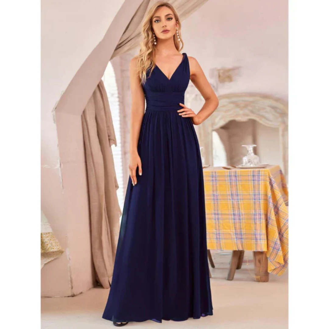 Robe plissée pour femmes avec décolleté en V | Maxi