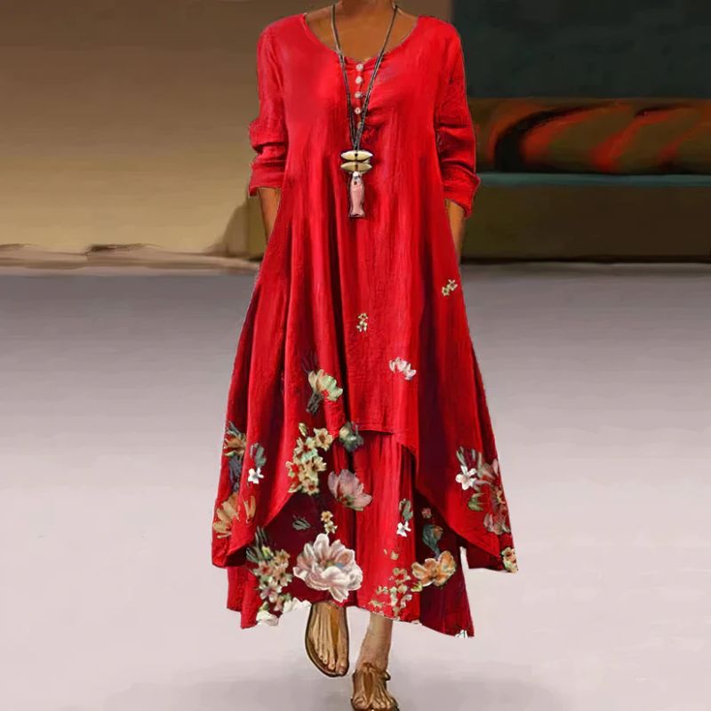 Robe Maxi à Fleurs à Manches Longues pour Femmes