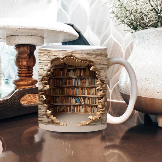 Tasse Bibliothèque 3D, Cadeau de Tasses à Café pour les Amoureux des Livres