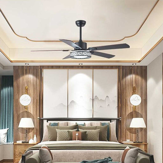 Ventilateur de plafond avec lumière, traditionnel, silencieux, montage semi-encastré, 5 pales en bois
