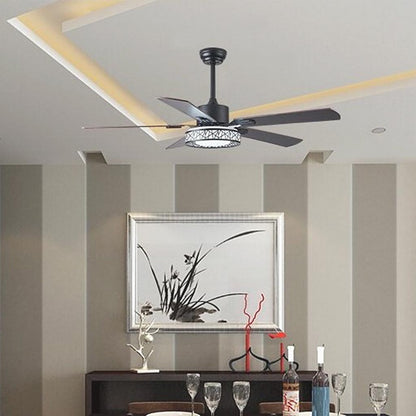 Ventilateur de plafond avec lumière, traditionnel, silencieux, montage semi-encastré, 5 pales en bois