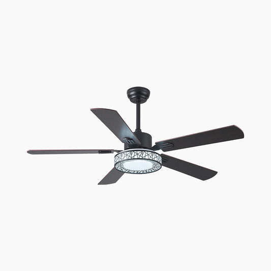 Ventilateur de plafond avec lumière, traditionnel, silencieux, montage semi-encastré, 5 pales en bois