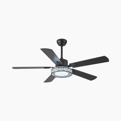 Ventilateur de plafond avec lumière, traditionnel, silencieux, montage semi-encastré, 5 pales en bois
