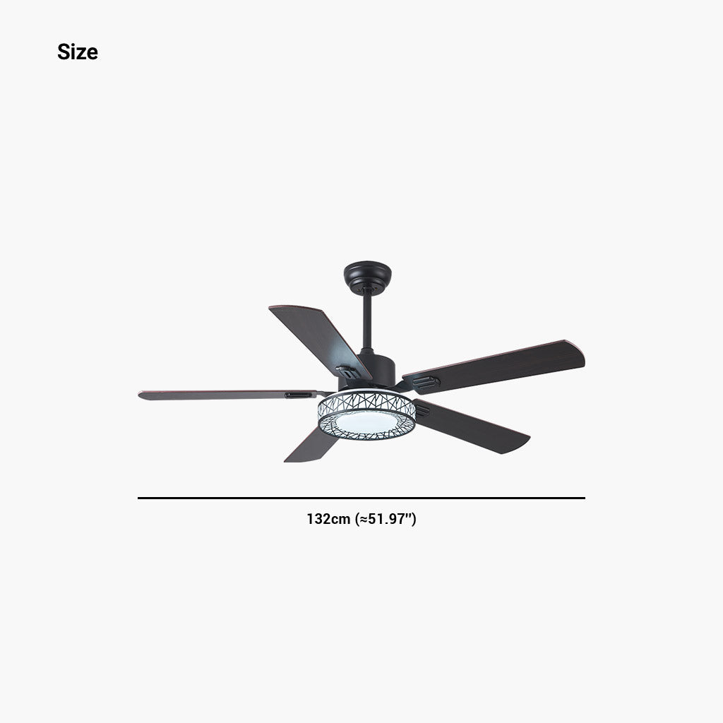 Ventilateur de plafond avec lumière, traditionnel, silencieux, montage semi-encastré, 5 pales en bois