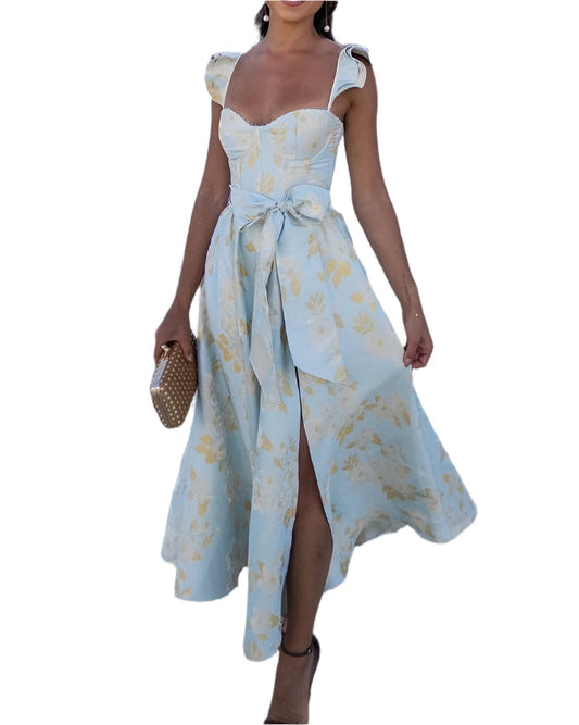 Women's Dress with High Slit and Waist Knot | Midi