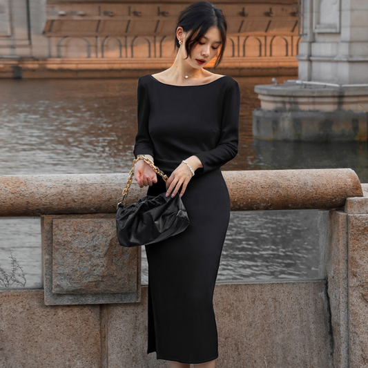 Robe Élégante à Encolure Bateau pour Femme | Midi