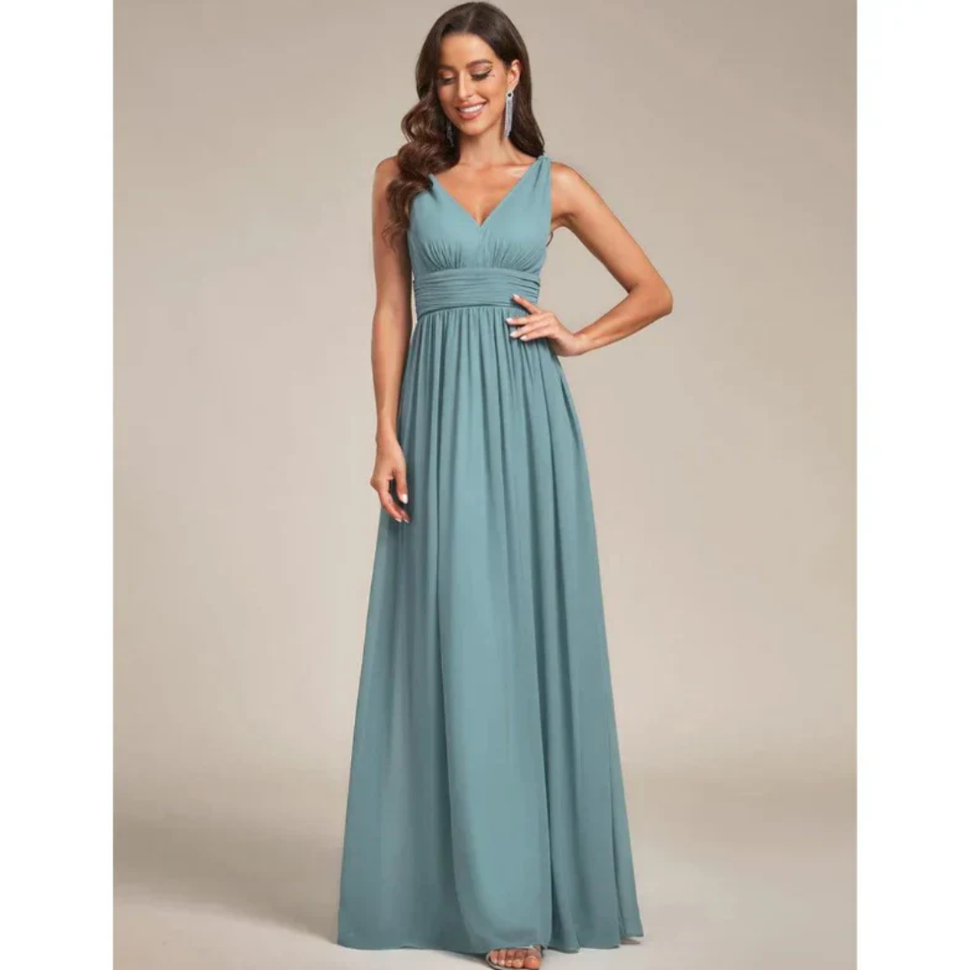 Robe plissée pour femmes avec décolleté en V | Maxi