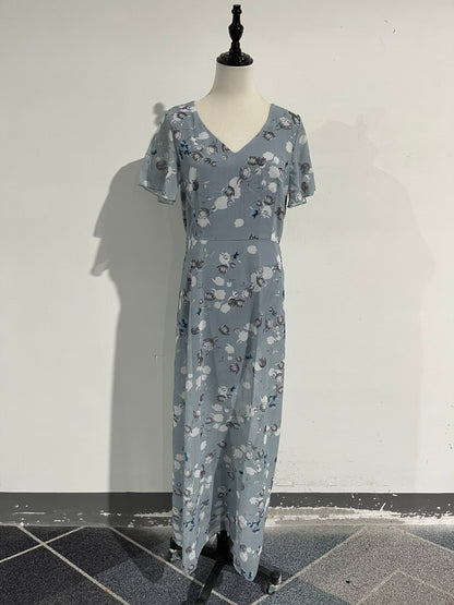 Maxi Dress with V-Neckline and Floral Print for Women