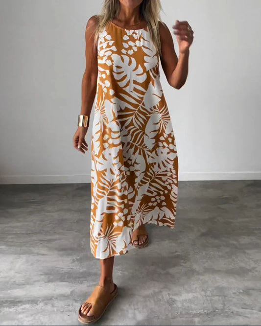 Safiya | Casual sleeveless dress with foliage print