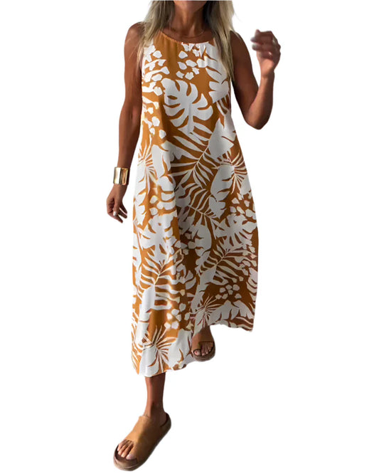 Safiya | Casual sleeveless dress with foliage print