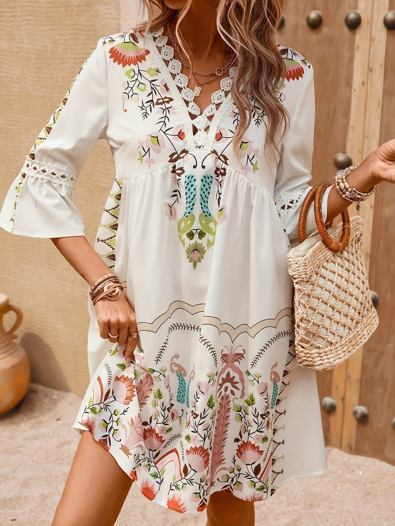 Everest | Robe Femme à Col V avec Imprimé Ethnique