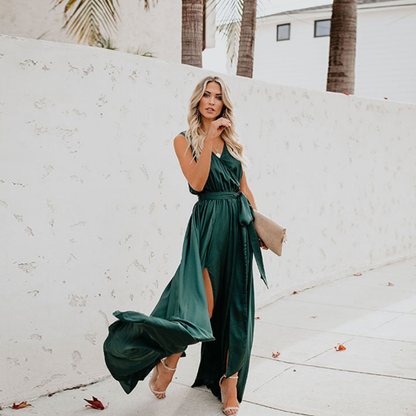 Robe Maxi Femme Sans Manches Taille Liée Fente