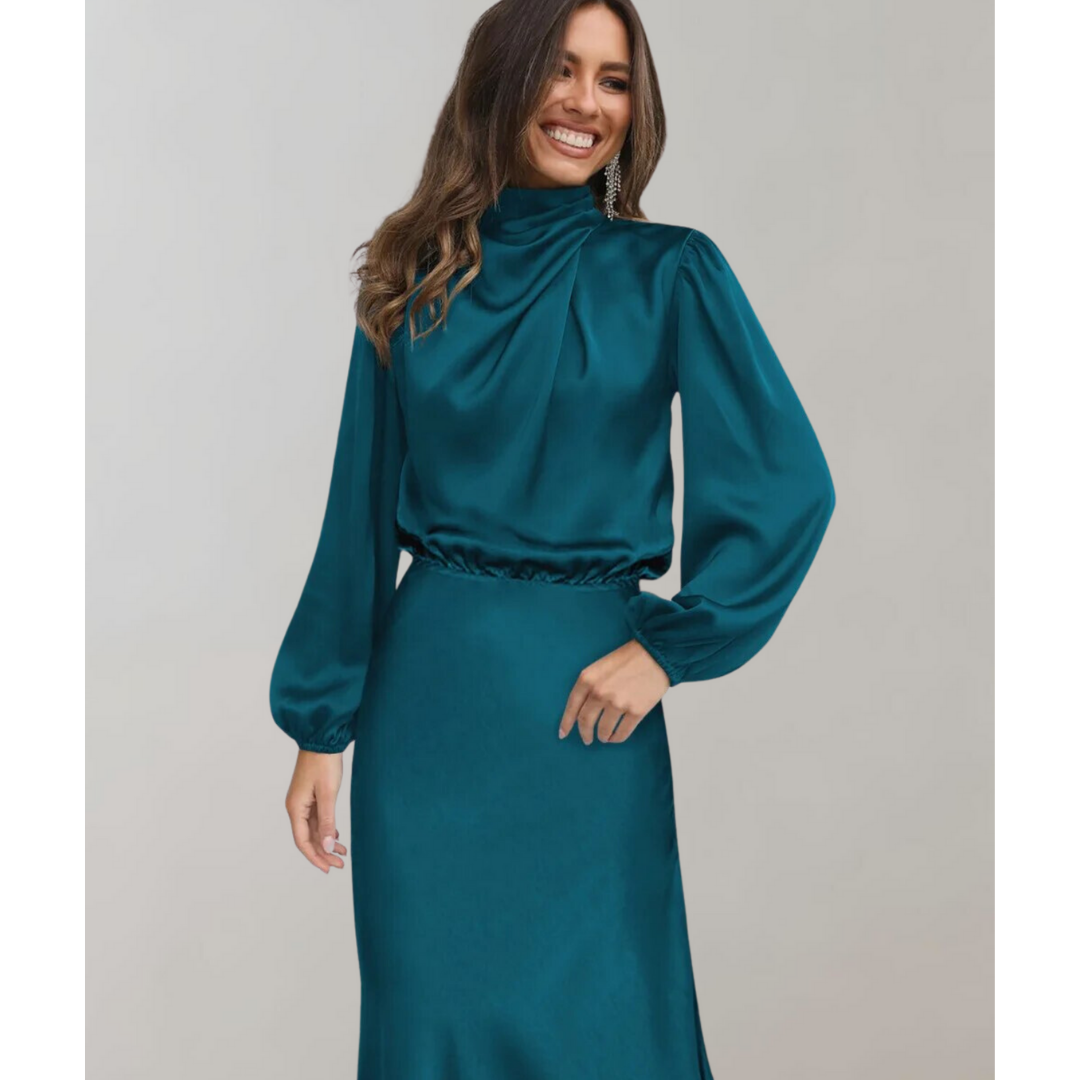 Long Dress with High Collar for Women | Midi