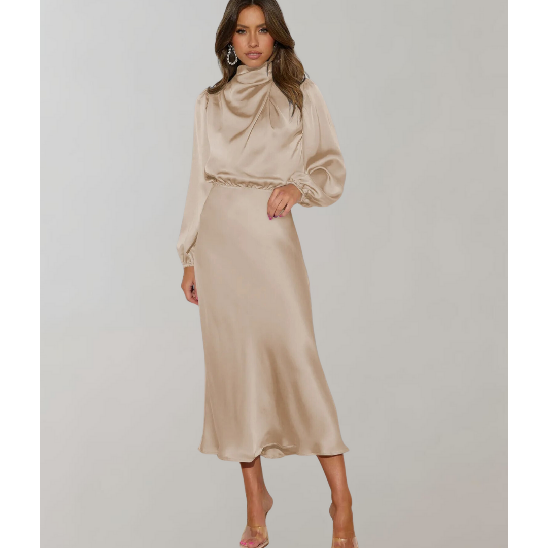 Long Dress with High Collar for Women | Midi