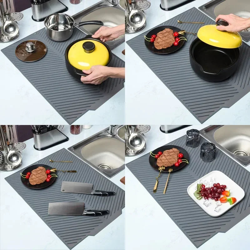 Tapis de Séchage en Silicone avec Design de Drain