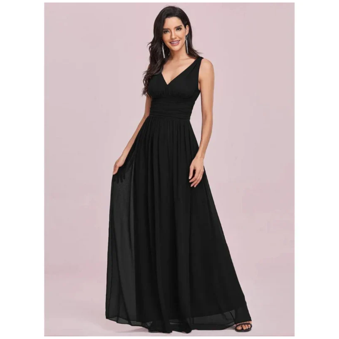 Robe plissée pour femmes avec décolleté en V | Maxi
