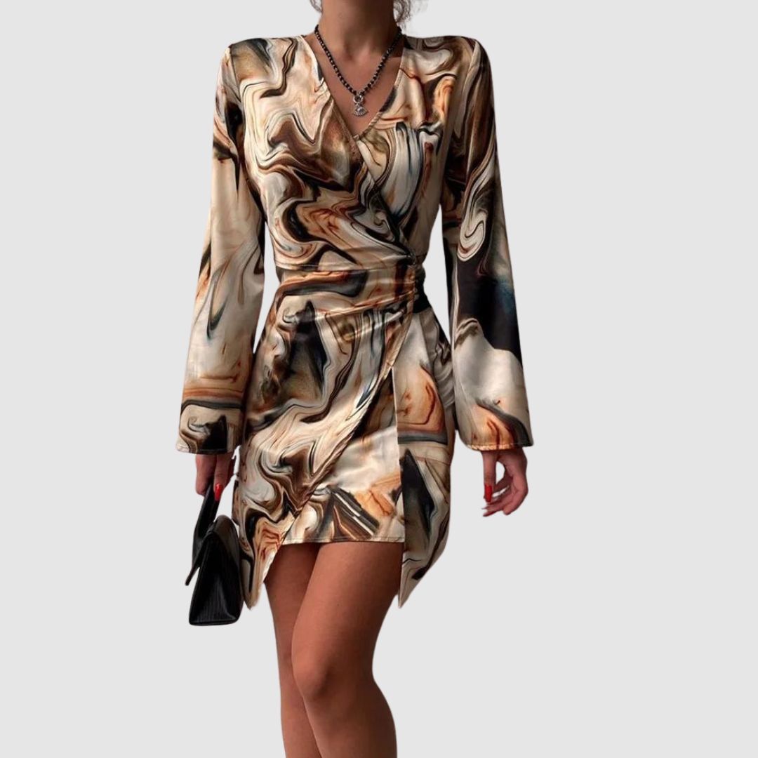 Brigitte | Robe portefeuille avec imprimé marbré abstrait