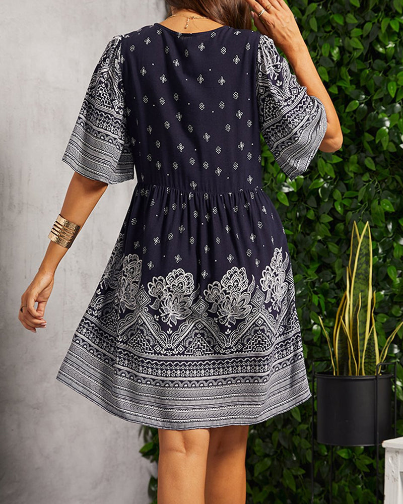 Juvie | Robe Femme Avec Décolleté En V Et Imprimé Floral Boho
