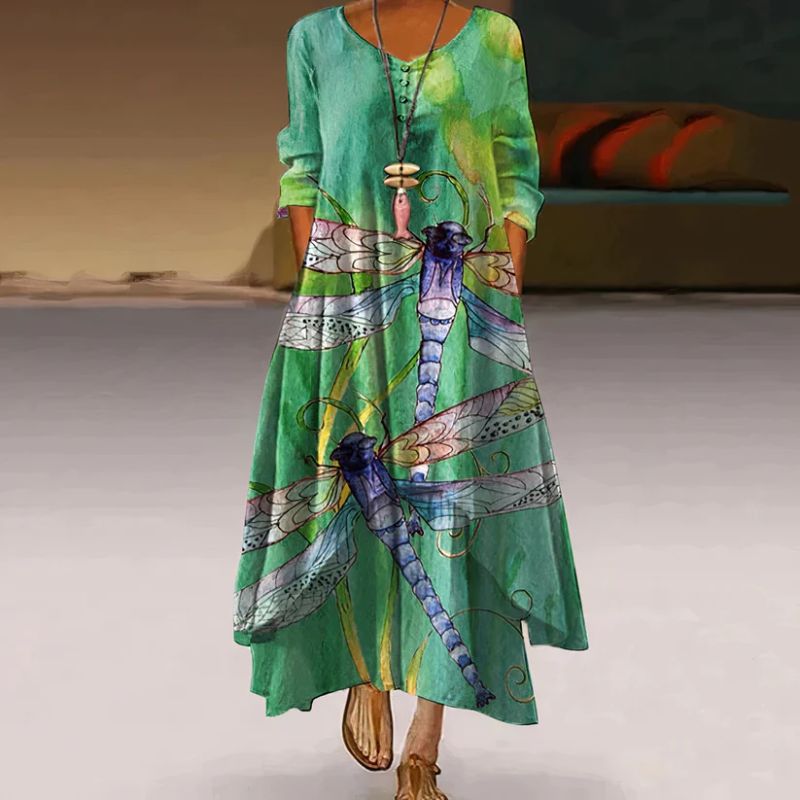 Robe Maxi à Manches Longues à Motif Floral pour Femmes