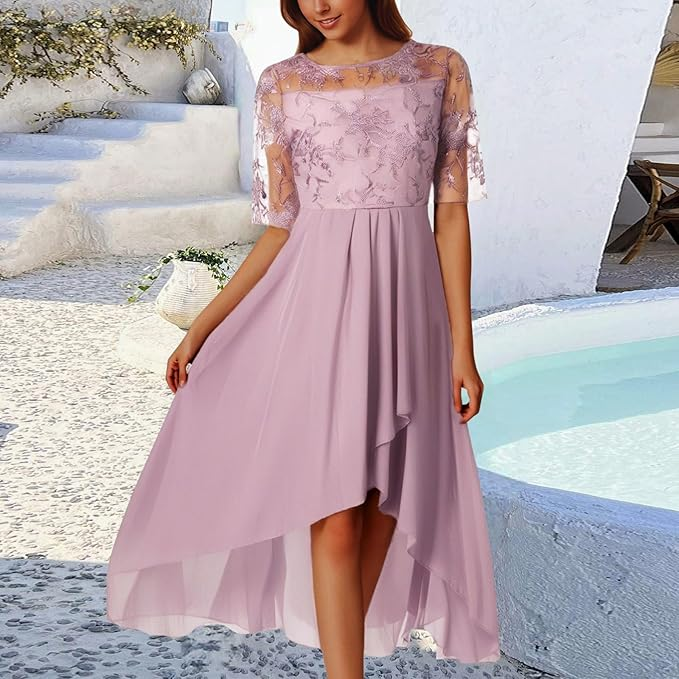 Women's dress with 3/4 sleeves and round neck | Mini