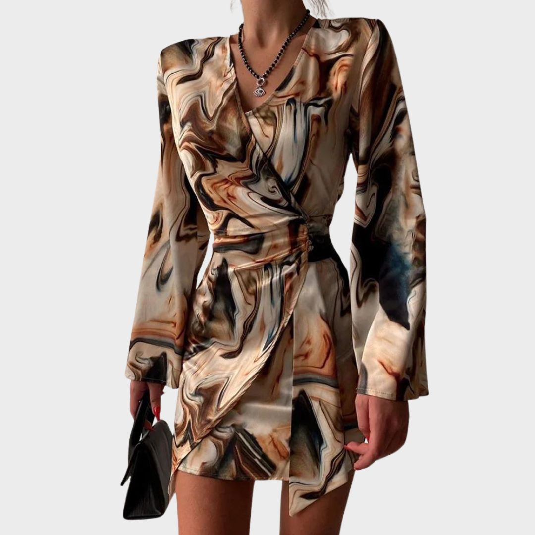 Brigitte | Robe portefeuille avec imprimé marbre abstrait