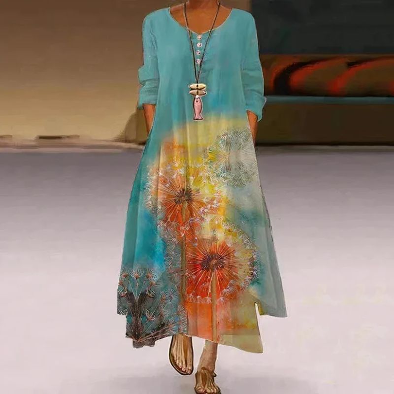 Robe Maxi à Fleurs à Manches Longues pour Femmes