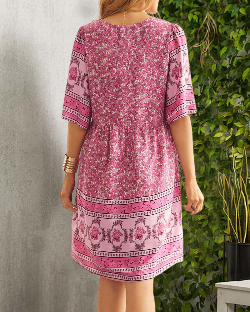 Juvie | Robe Femme Avec Décolleté En V Et Imprimé Floral Boho