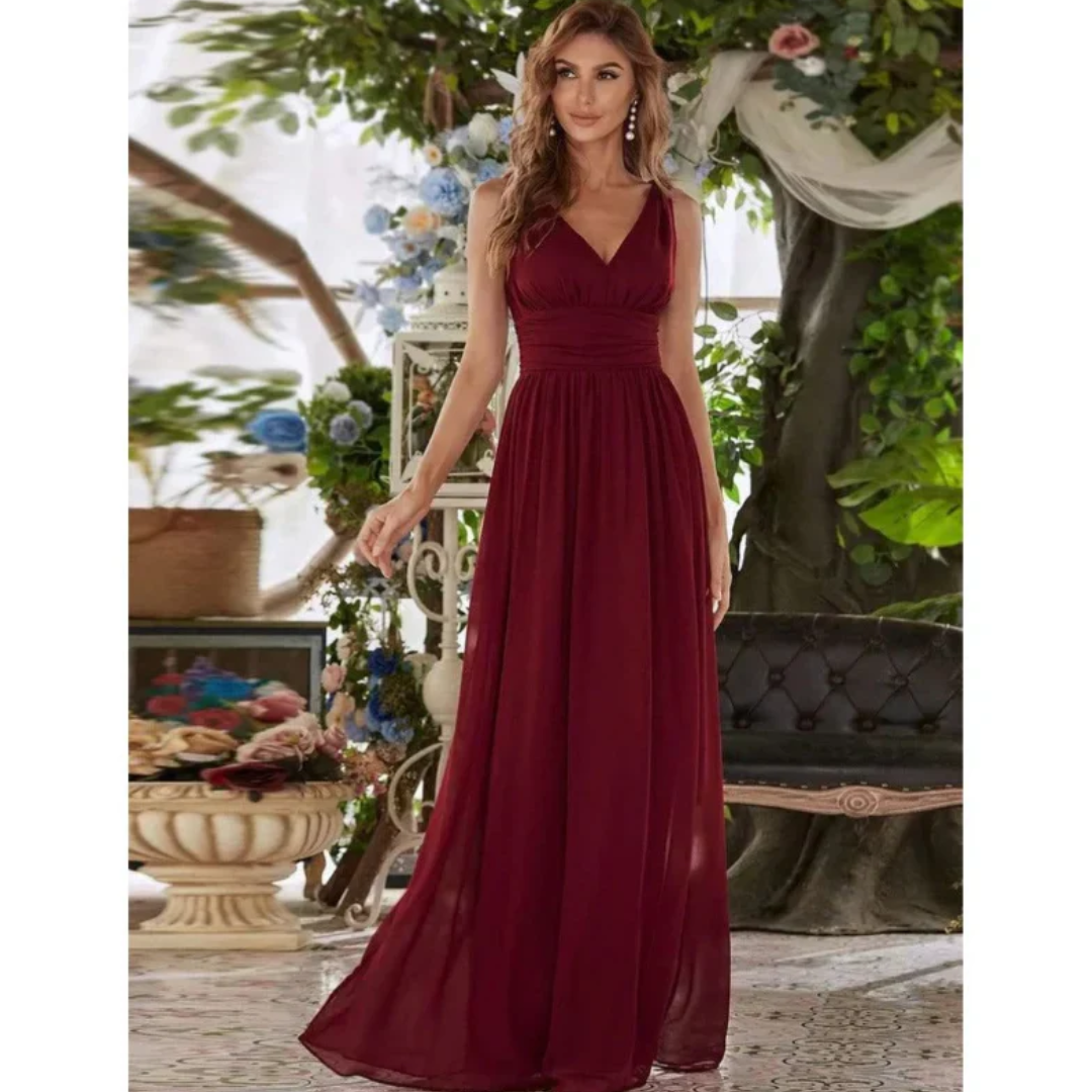 Robe plissée pour femmes avec décolleté en V | Maxi