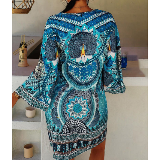 Robe Mini à Imprimé Boho pour Femmes | Décolleté en V