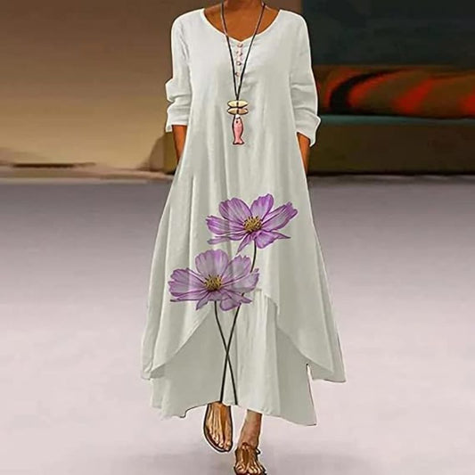 Maxi Dress with Long Sleeves and Flowers for Women