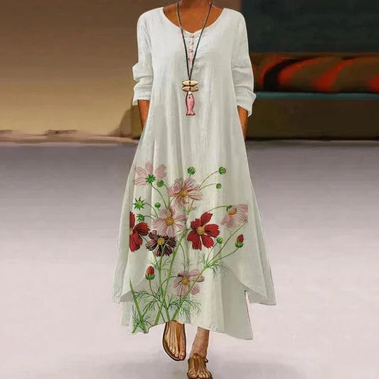 Maxi Dress with Long Sleeves and Flowers for Women