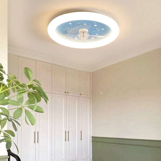 Ventilateur de plafond avec lumière LED dimmable pour chambre d'enfant, ciel étoilé/rond