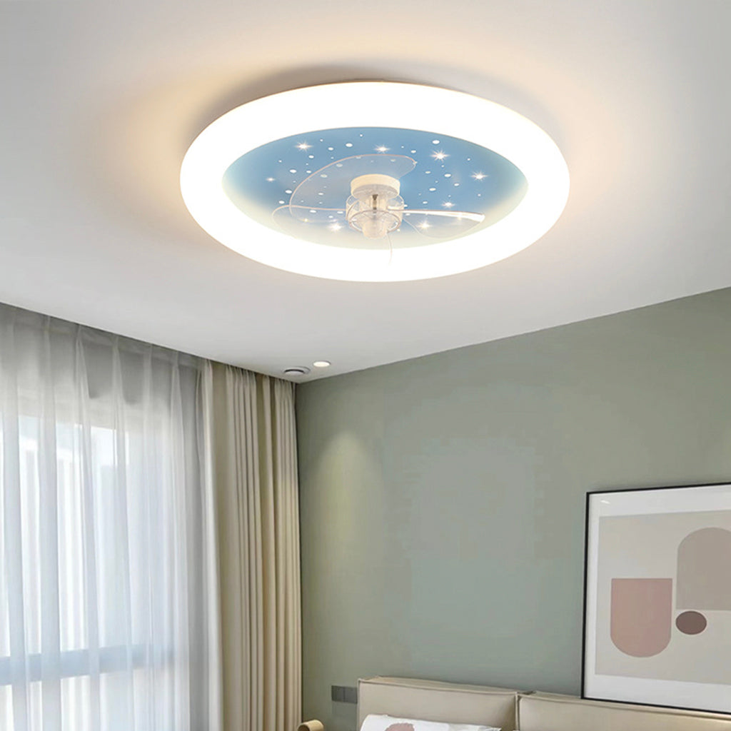 Ventilateur de plafond avec lumière LED dimmable pour chambre d'enfant, ciel étoilé/rond
