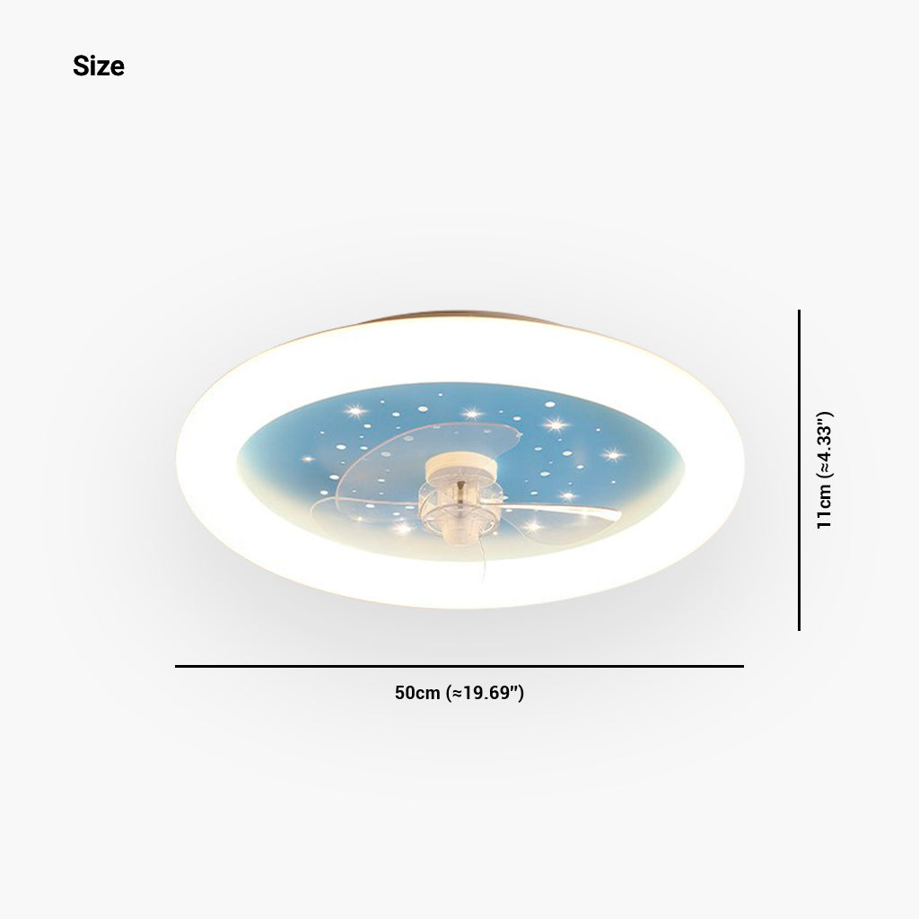 Ventilateur de plafond avec lumière LED dimmable pour chambre d'enfant, ciel étoilé/rond
