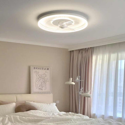 Ventilateur de plafond avec lumière LED Style minimaliste Rond, Blanc