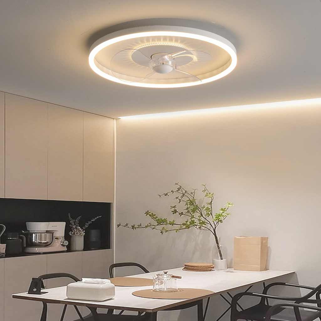 Ventilateur de plafond avec lumière LED Style minimaliste Rond, Blanc
