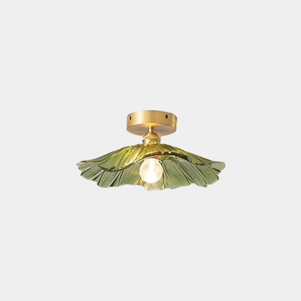 Suspension lumière / plafond en verre de fleur lotus feuille, verte